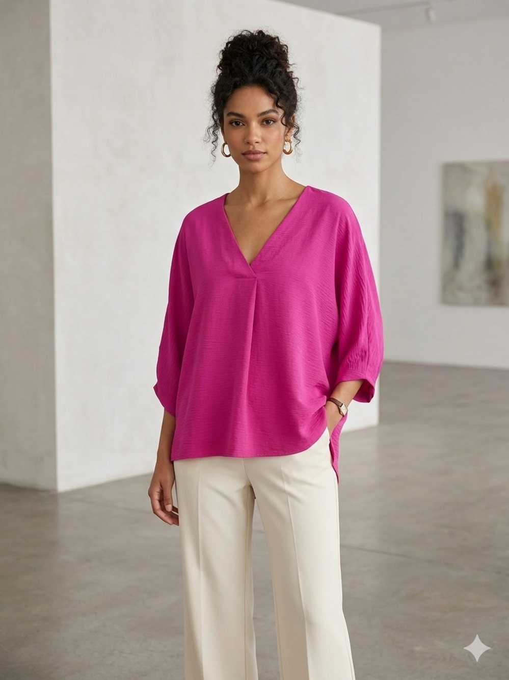 entro Fuchsia V-Neck Flow Blouse size M